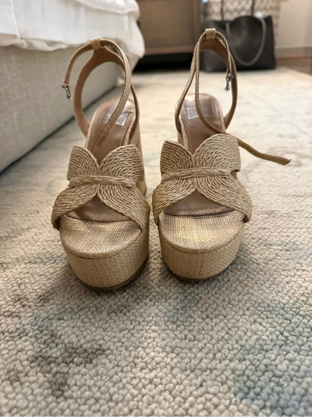 Dolce Vita Natural Woven Platform Sandals in Beige